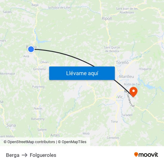 Berga to Folgueroles map