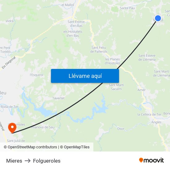 Mieres to Folgueroles map