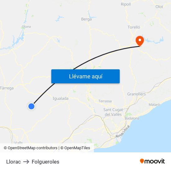 Llorac to Folgueroles map