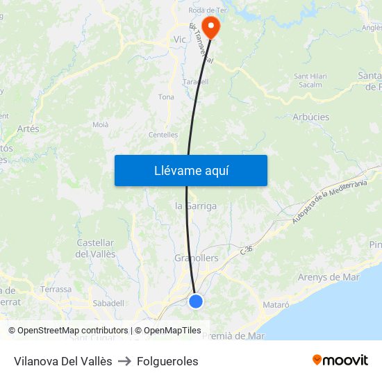 Vilanova Del Vallès to Folgueroles map