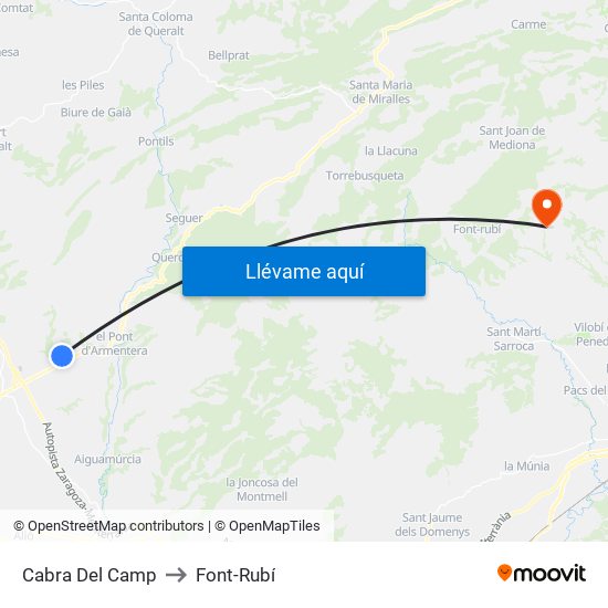 Cabra Del Camp to Font-Rubí map