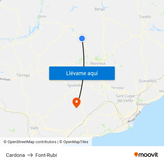 Cardona to Font-Rubí map