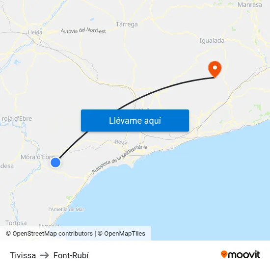 Tivissa to Font-Rubí map