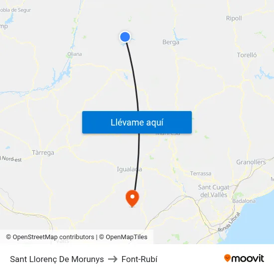 Sant Llorenç De Morunys to Font-Rubí map