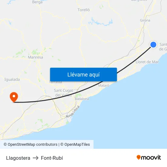 Llagostera to Font-Rubí map
