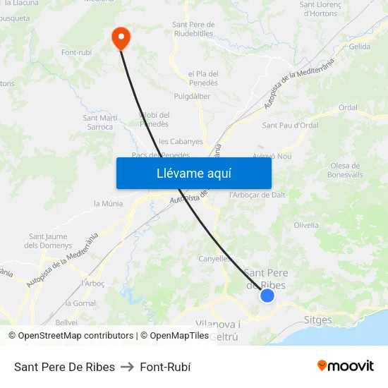 Sant Pere De Ribes to Font-Rubí map