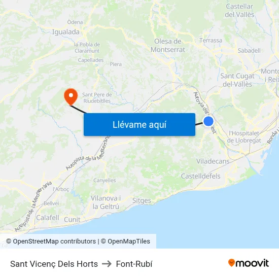 Sant Vicenç Dels Horts to Font-Rubí map