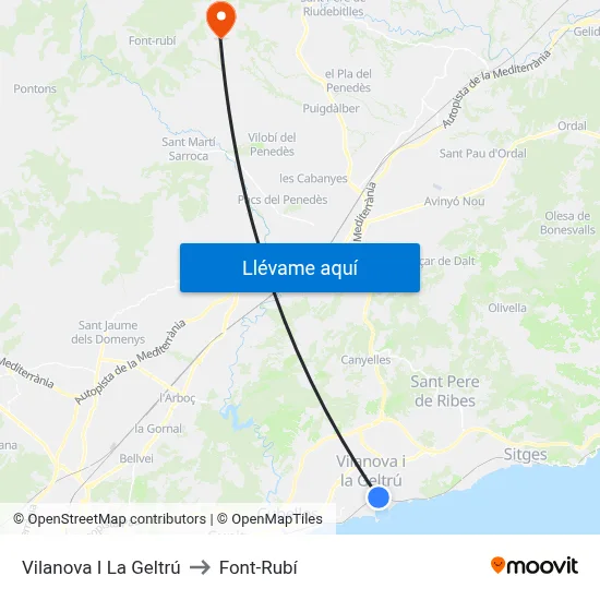 Vilanova I La Geltrú to Font-Rubí map