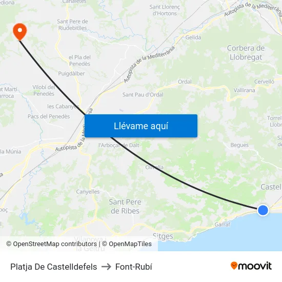 Platja De Castelldefels to Font-Rubí map