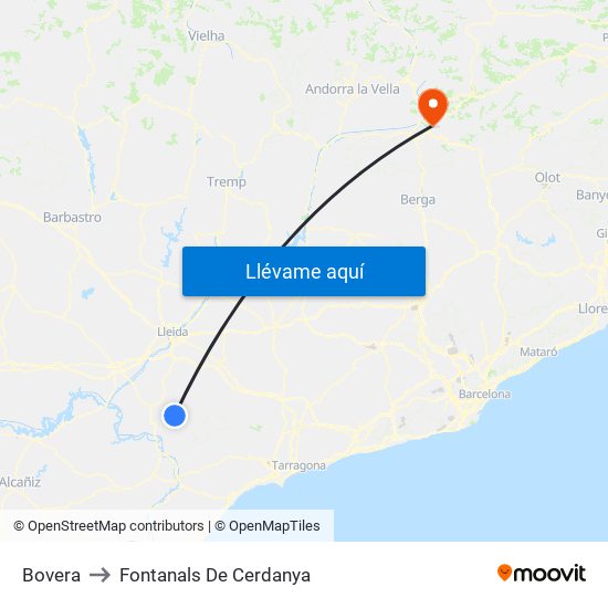 Bovera to Fontanals De Cerdanya map