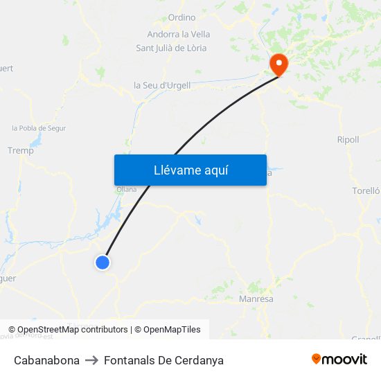 Cabanabona to Fontanals De Cerdanya map