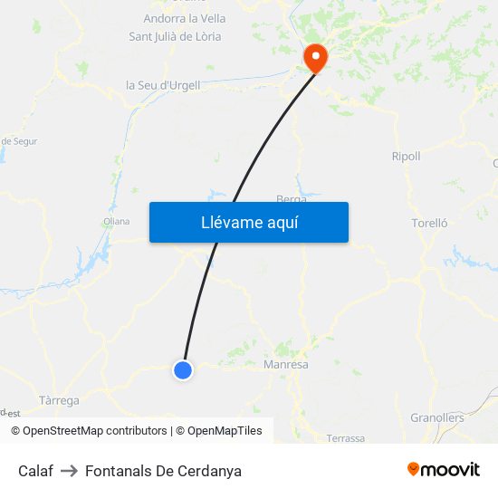Calaf to Fontanals De Cerdanya map