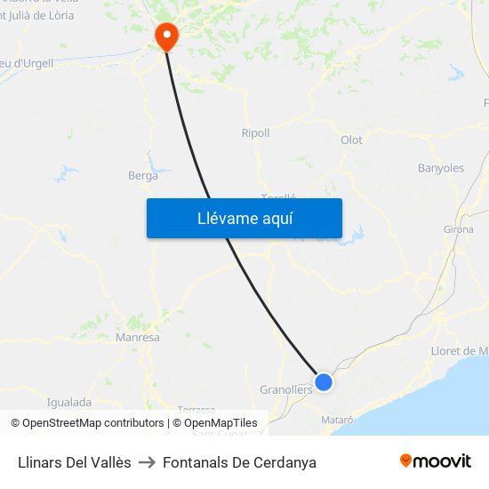 Llinars Del Vallès to Fontanals De Cerdanya map