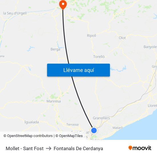Mollet - Sant Fost to Fontanals De Cerdanya map