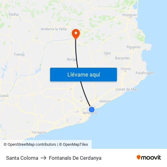 Santa Coloma to Fontanals De Cerdanya map
