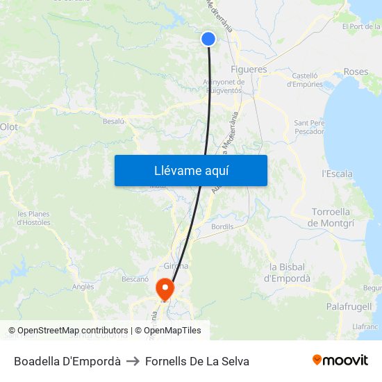 Boadella D'Empordà to Fornells De La Selva map
