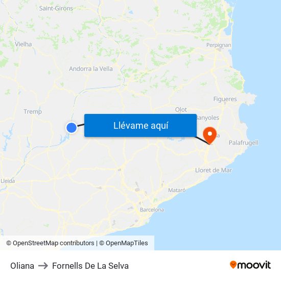 Oliana to Fornells De La Selva map