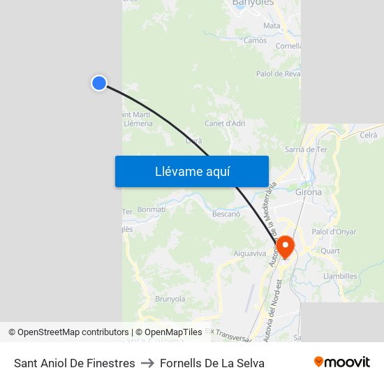 Sant Aniol De Finestres to Fornells De La Selva map