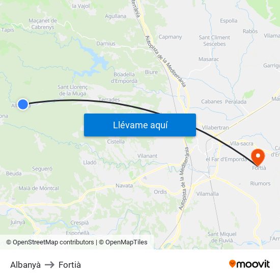 Albanyà to Fortià map