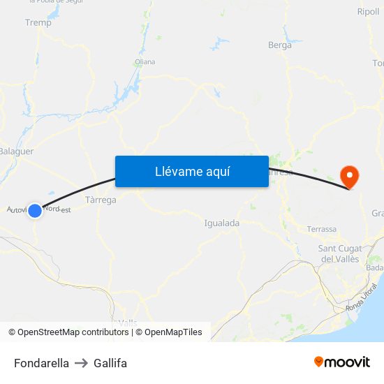 Fondarella to Gallifa map