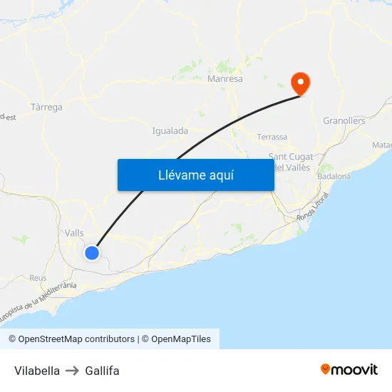 Vilabella to Gallifa map