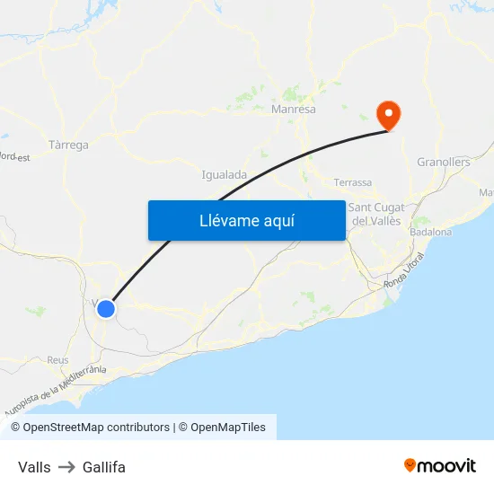 Valls to Gallifa map