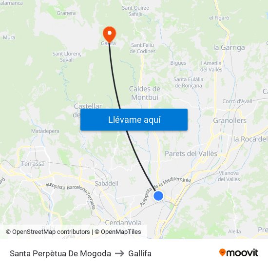 Santa Perpètua De Mogoda to Gallifa map