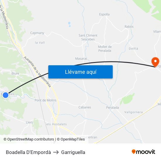 Boadella D'Empordà to Garriguella map
