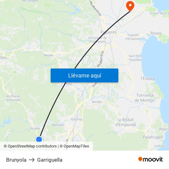 Brunyola to Garriguella map