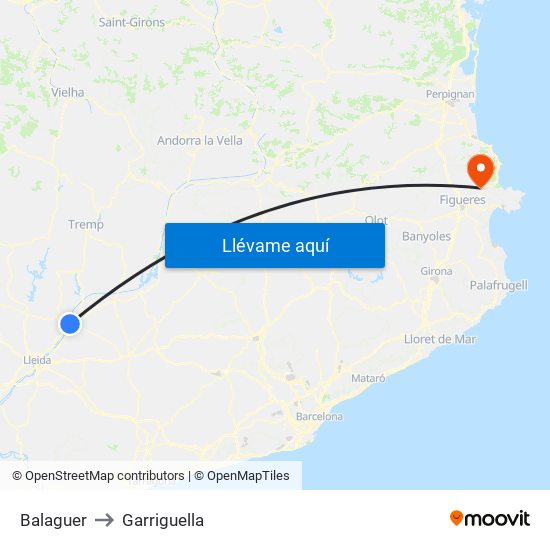 Balaguer to Garriguella map