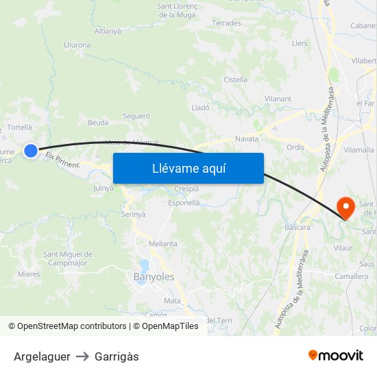 Argelaguer to Garrigàs map