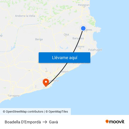 Boadella D'Empordà to Gavà map