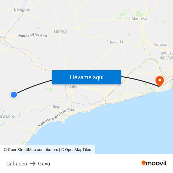 Cabacés to Gavà map