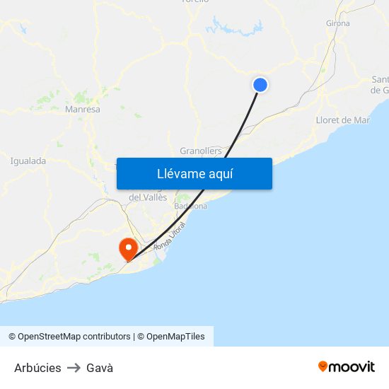 Arbúcies to Gavà map