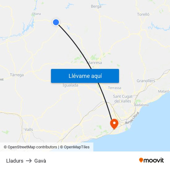 Lladurs to Gavà map