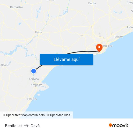 Benifallet to Gavà map