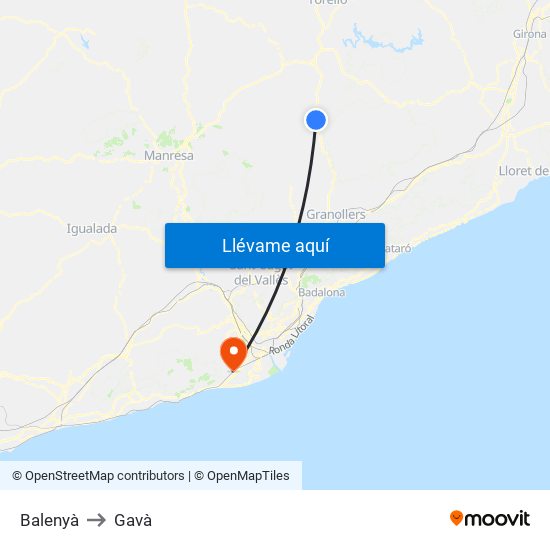 Balenyà to Gavà map