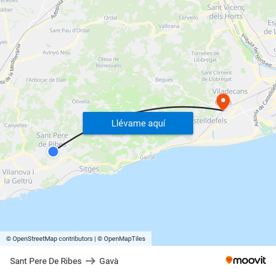 Sant Pere De Ribes to Gavà map