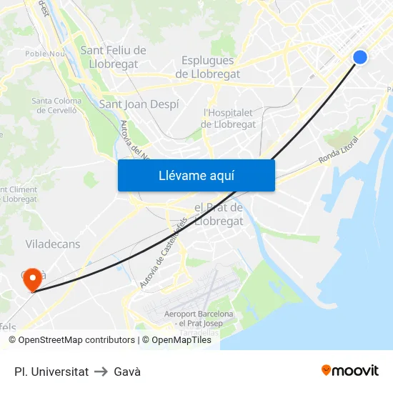Pl. Universitat to Gavà map