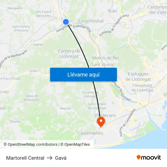 Martorell Central to Gavà map