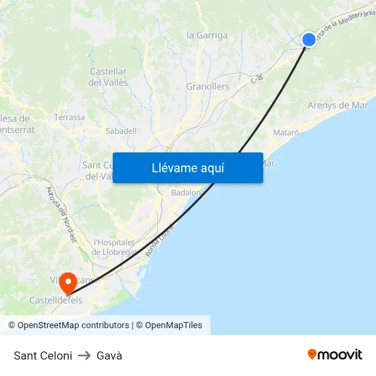 Sant Celoni to Gavà map
