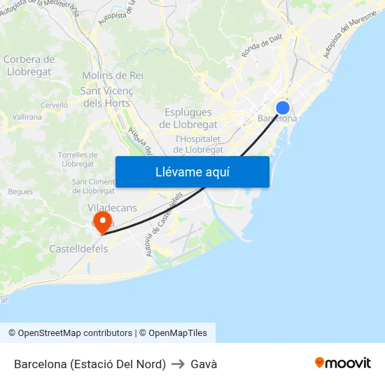 Barcelona (Estació Del Nord) to Gavà map