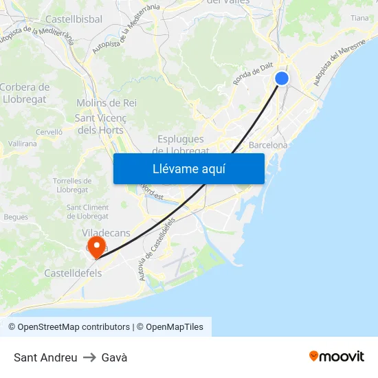 Sant Andreu to Gavà map