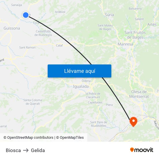 Biosca to Gelida map
