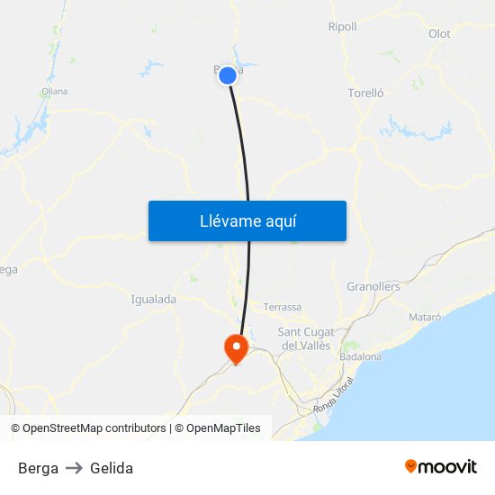 Berga to Gelida map