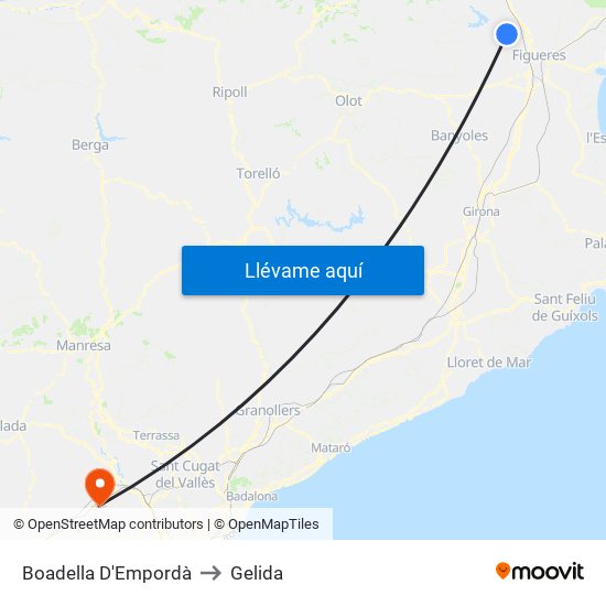 Boadella D'Empordà to Gelida map
