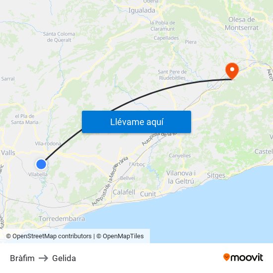 Bràfim to Gelida map