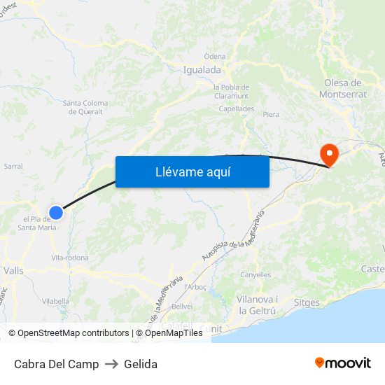 Cabra Del Camp to Gelida map