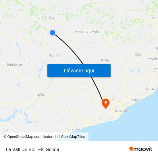 La Vall De Boí to Gelida map