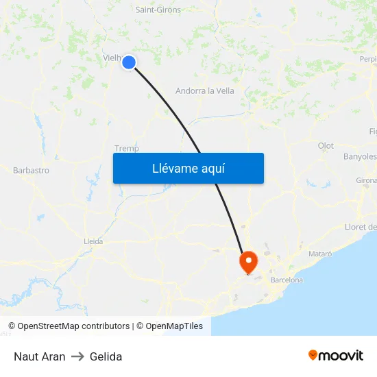 Naut Aran to Gelida map